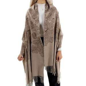La Fiorentina Women's Beige Floral Print Cashmere Wrap One Size Fits Most